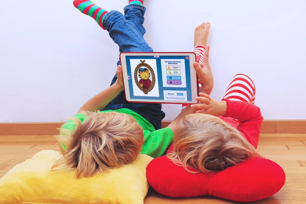 Image of two children using Skybrary on a tablet