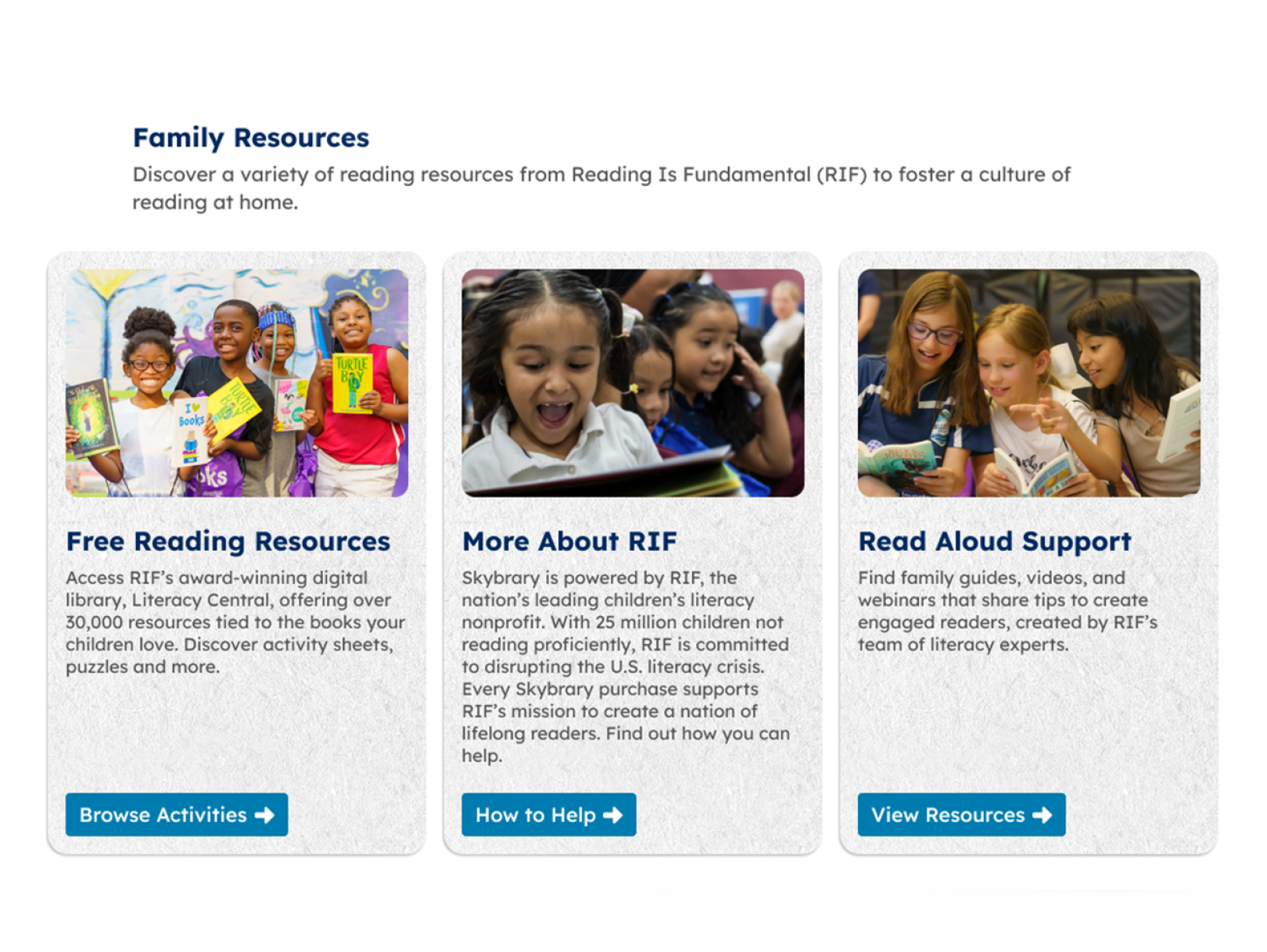 Screenshot of Family resources section from the Family Dashboard