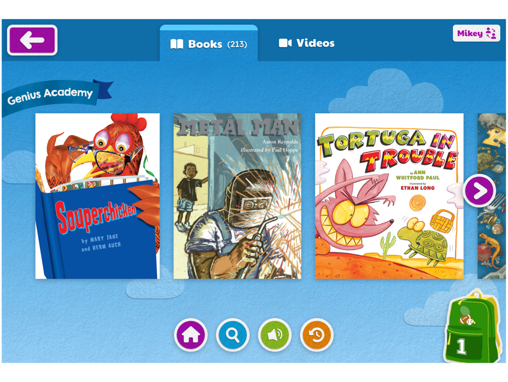 Screenshot of book carousel in the Skybrary app