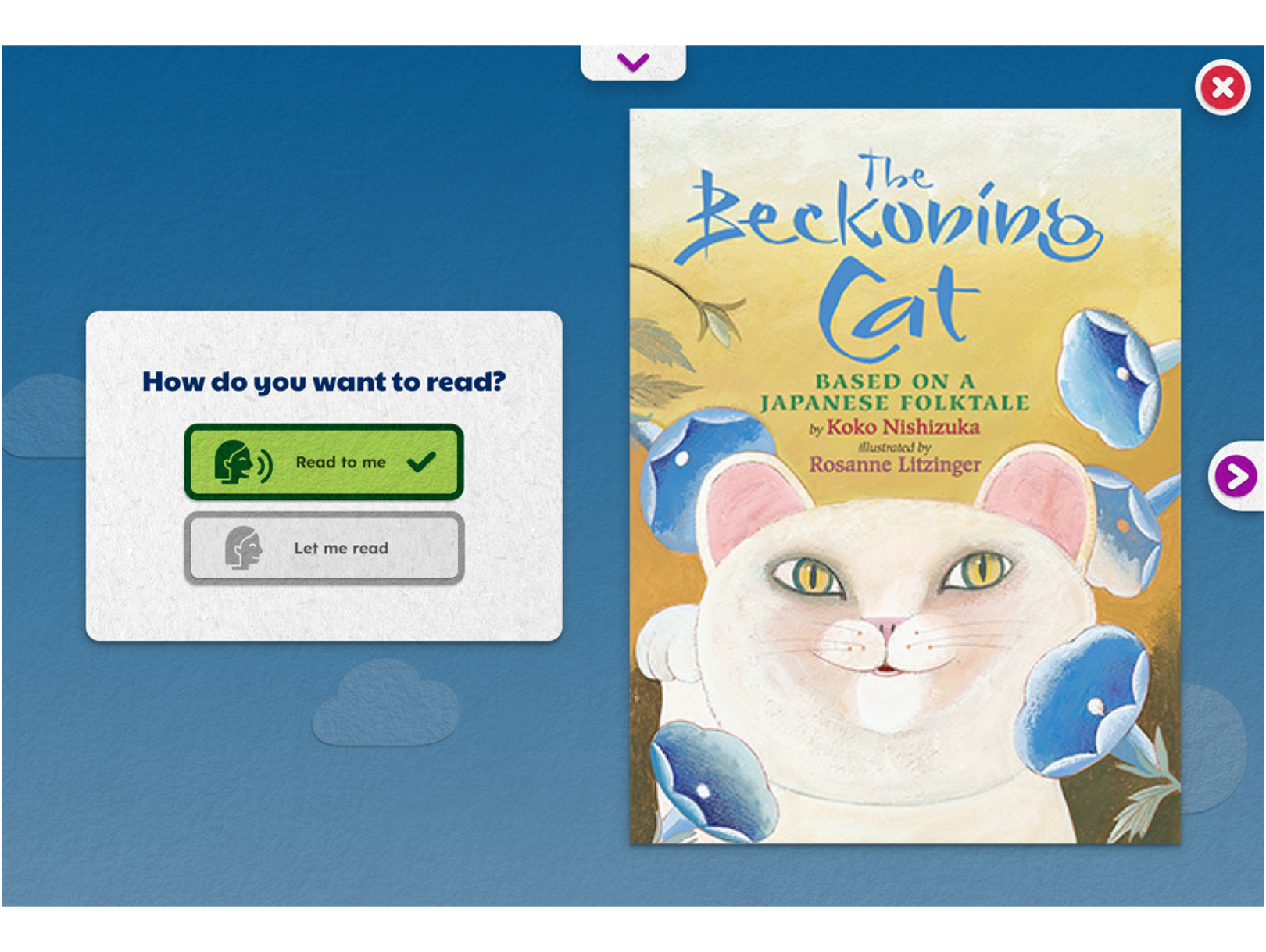 Screenshot of the Read to Me selection screen