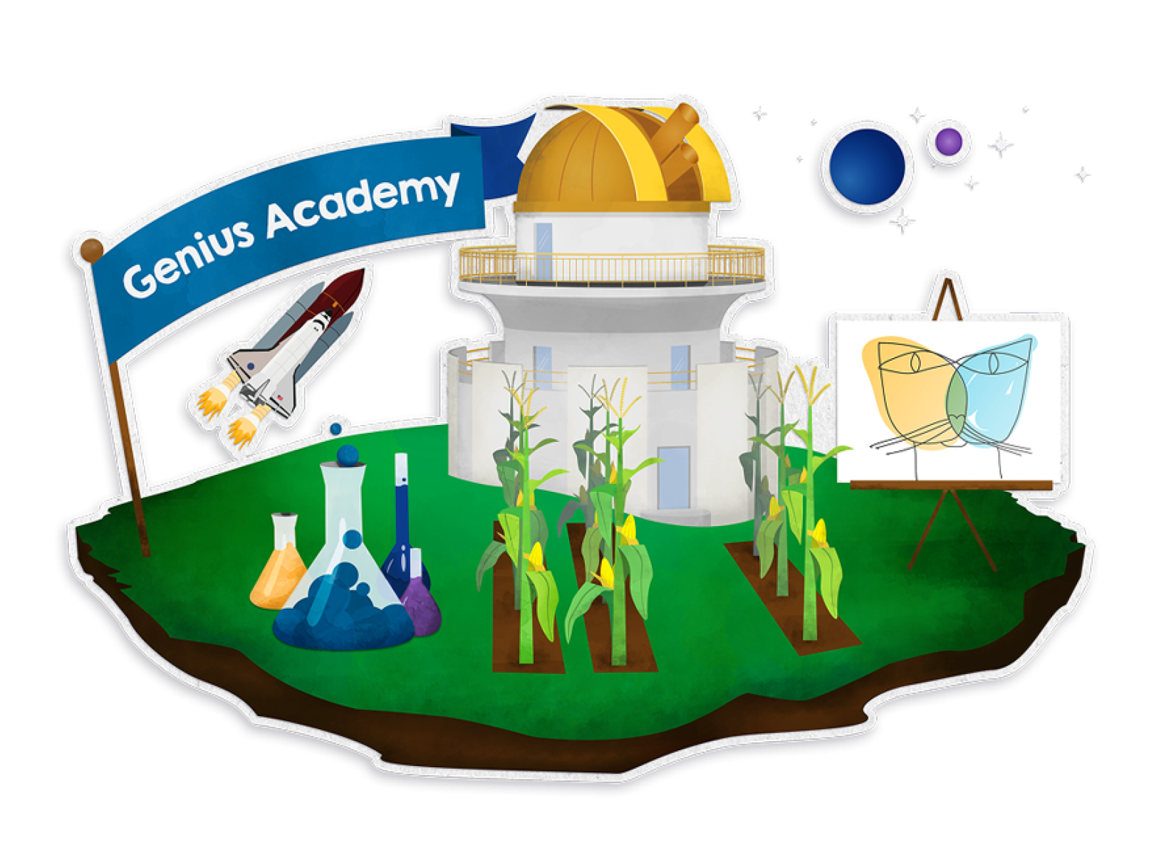 Illustration of Genius Academy island